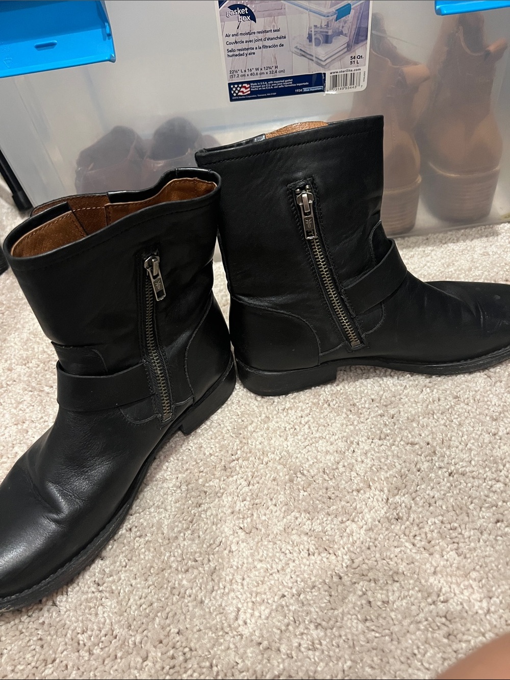 Frye Black Leather Mid-Calf Buckle Boots - Picture 2 of 4